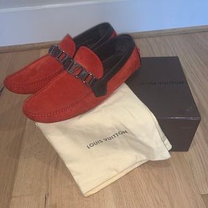 Louis Vuitton Hockenhem Red Suede Mens Mocassin
